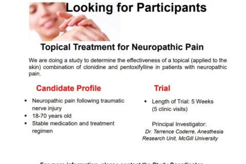 a poster describing a clinical trial taking place at the McGill University Health Centre (MUHC), for neuropathic pain