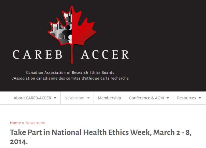 an image for National Health Ethics Week (NHEW) 2014 from the Canadian Association of Research Ethics Boards (CAREB)
