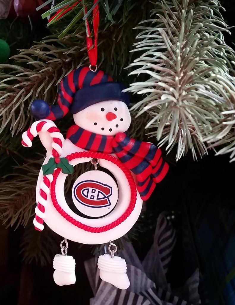 a Christmas tree ornament from the Montréal Canadiens hockey team