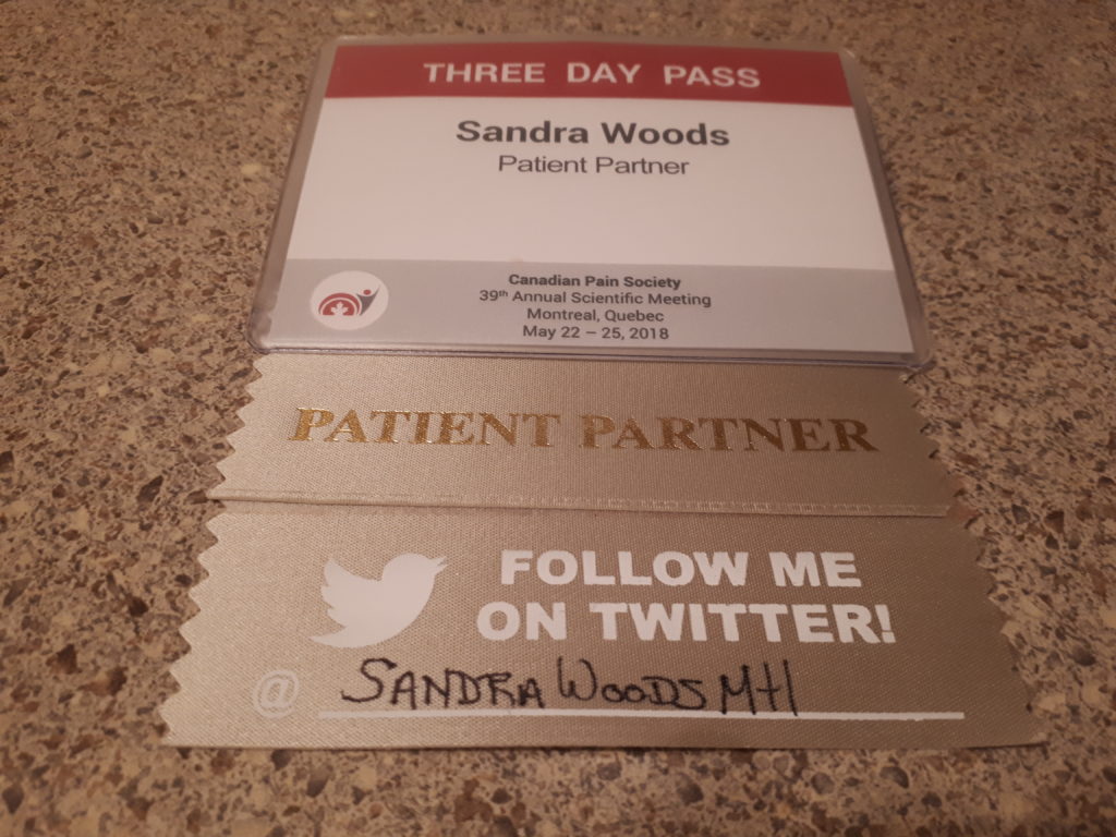 a Patient Partner name tag, from the 2018 Canadian Pain Society 2018 annual meeting