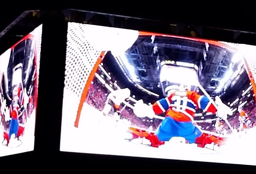 Montreal Canadiens hockey goalie Carey Price, seen on the big screen at the Bell Centre during a game