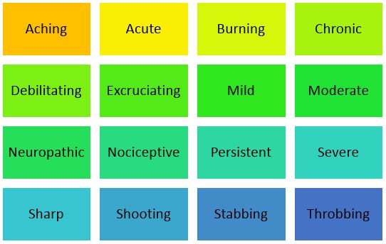some examples of pain sensations, including burning, stabbing, persistent