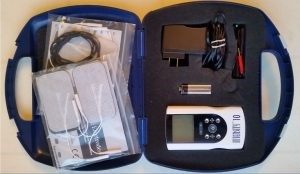 a portable transcutaneous electrical nerve stimulation machine, called a TENS for shortl electrical impulses through electrodes that have adhesive pads to attach them to a person's skin.