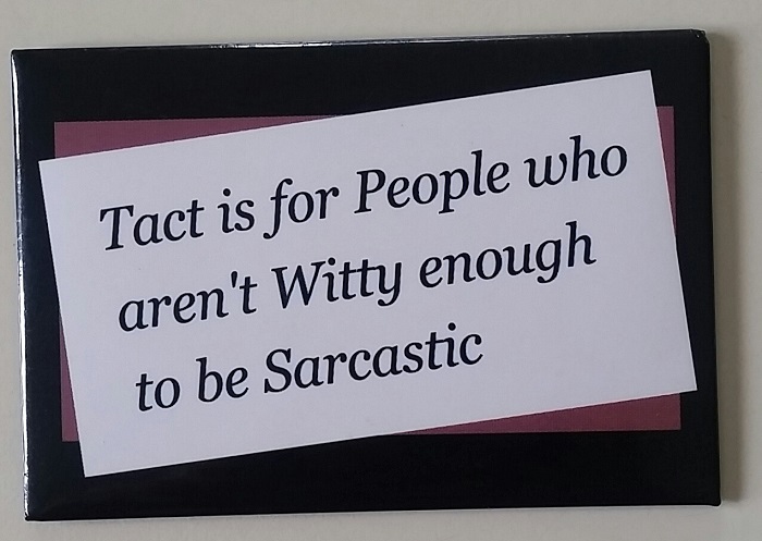 a fridge magnet that says: Tact is for people who aren't witty enough to be sarcastic
