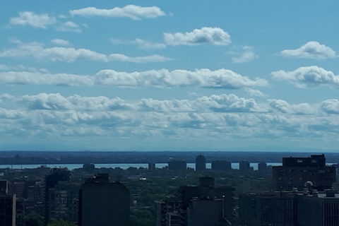 a view overlooking part of the downtown Montreal area, with the river visible in the distance