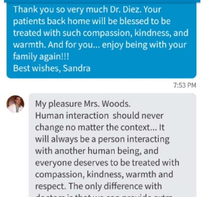 a written exchange, on LinkedIn, between this patient and a physician who had moved away