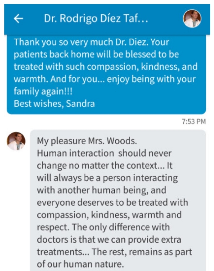 a written exchange, on LinkedIn, between this patient and a physician who had moved away
