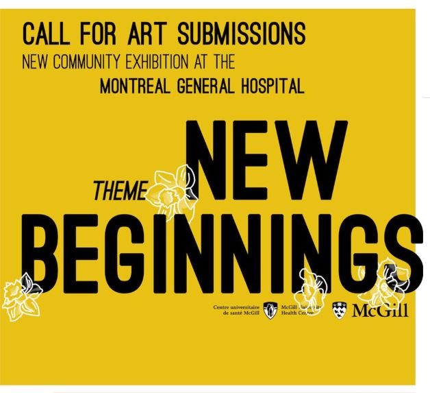 A poster for a "Call for art submissions" for a new community art exhibition at the Montreal General Hospital