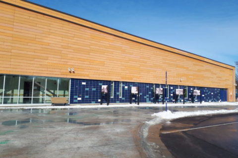 The exterior of an indoor swimming pool complex