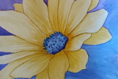 a watercolour painting of a single flower