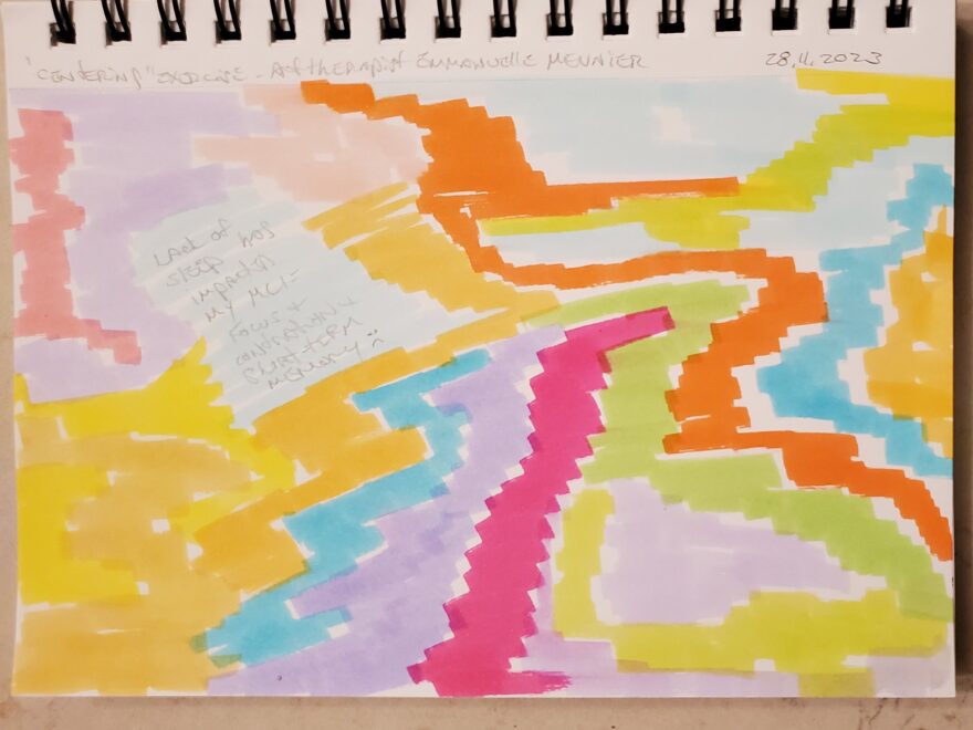Coloured lines in a random pattern, as results of an art therapy "Centering Exercise"