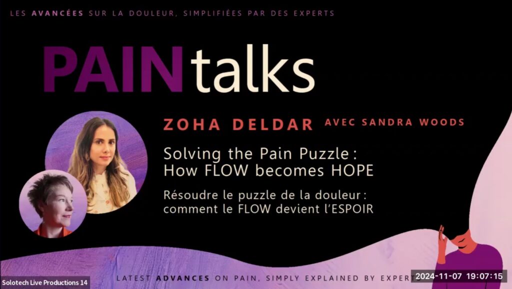 A poster for a presentation at PAINtalks 2024 by Zoha Deldar and Sandra Woods