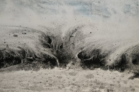 An impressionistic watercolour painting of a wave, representing a wave of chronic pain washing over a person