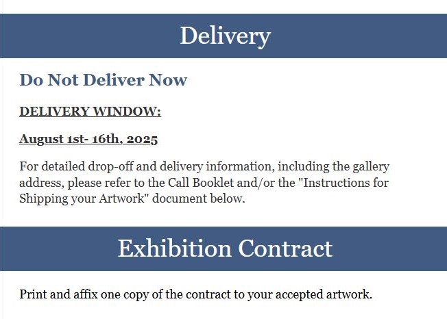 A screenshot of an acceptance letter by email, for an artwork juried into an exhibition of the Federation of Canadian Artists, 2025