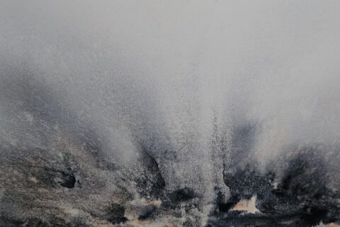 A watercolour painting evoking a volcano, meant to represent the burning pain of Complex Regional Pain Syndrome (CRPS)